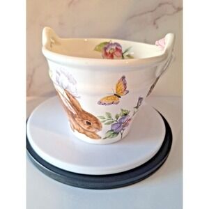 Simply Spring  Bunny Floral Spring Rabbit Easter Ceramic Planter Pail Garden Pot